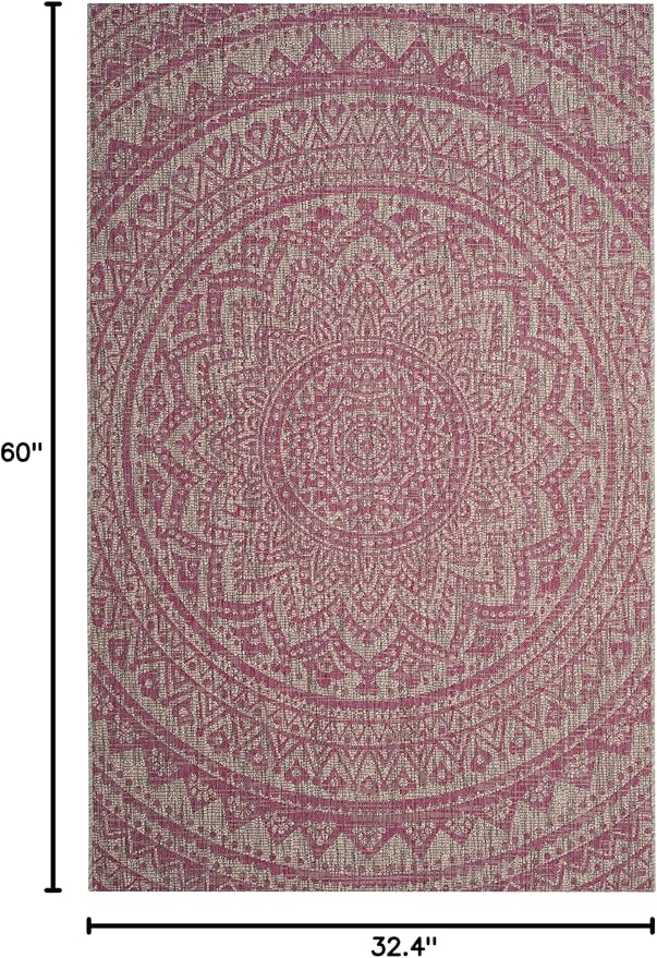 SAFAVIEH Washable Rug Outdoor Courtyard Collection - 2'7" x 5', Light Grey & Fuchsia Pink Purple, Non-Shedding & Easy Cleaning, Ideal for Patio, Backyard, Mudroom (CY8734-39712)