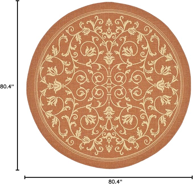 SAFAVIEH Washable Rug Outdoor Courtyard Collection - 6'7" Round, Terracotta & Natural, Non-Shedding & Easy Cleaning, Ideal for Patio, Backyard, Mudroom (CY2098-3202)