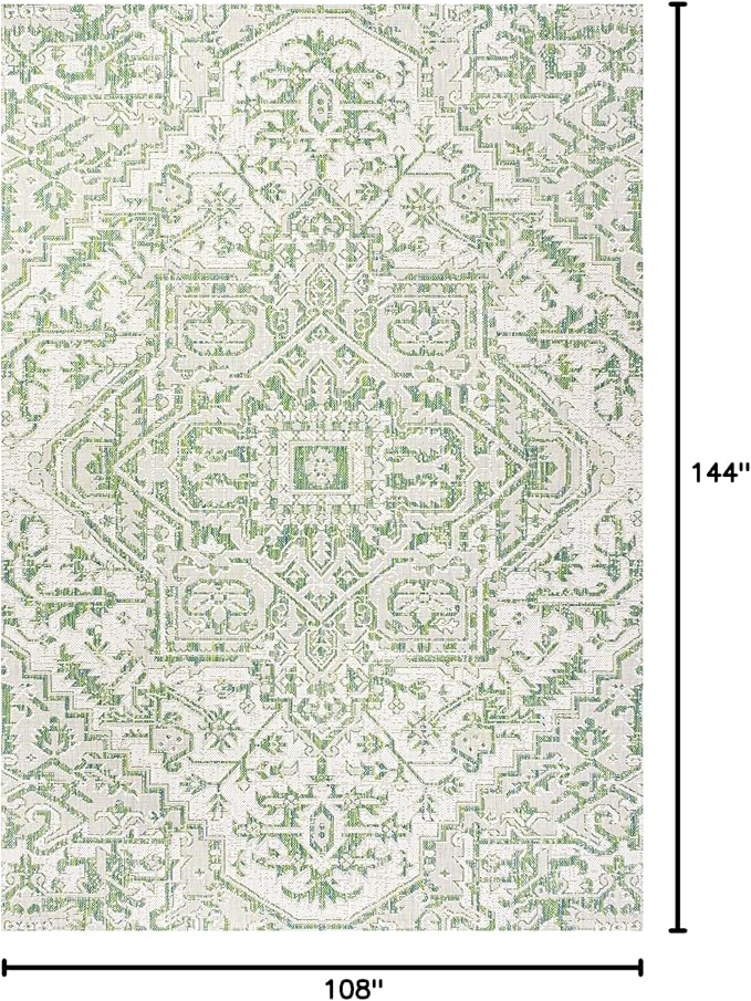 JONATHAN Y Boho Medallion Indoor Outdoor Area Rug 9X12 Green/Cream, Estrella Textured Weave for Backyard, Patio, Porch, Easy-Cleaning, High Traffic, Pet-Friendly, Non-Shedding (SMB105G-9)