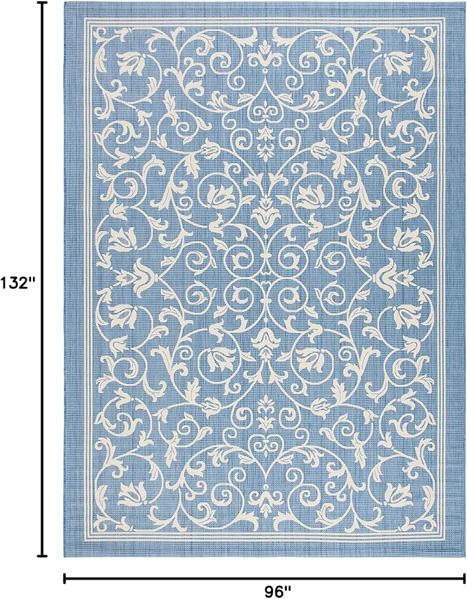 SAFAVIEH Washable Rug Outdoor Courtyard Collection - 8' x 11', Blue & Natural, Non-Shedding & Easy Cleaning, Ideal for Patio, Backyard, Mudroom (CY2098-3103)