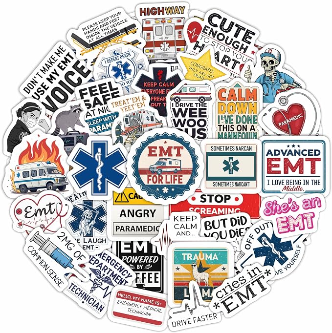 100Pcs Emergency Medical Technician Stickers for Water Bottle - Funny EMT Stickers and Decals - EMT Gifts, Party Decorations - Gift for Women & Men