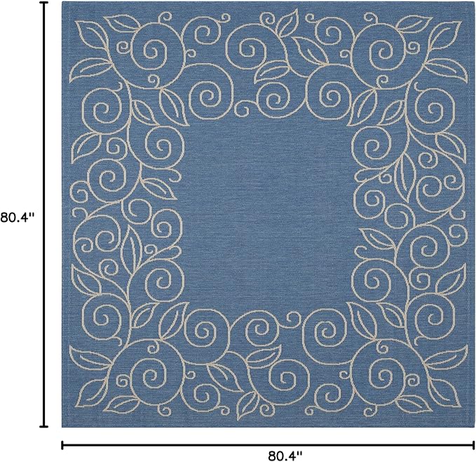 SAFAVIEH Washable Rug Outdoor Courtyard Collection - 6'7" Square, Blue & Beige, Non-Shedding & Easy Cleaning, Ideal for Patio, Backyard, Mudroom (CY5139C)