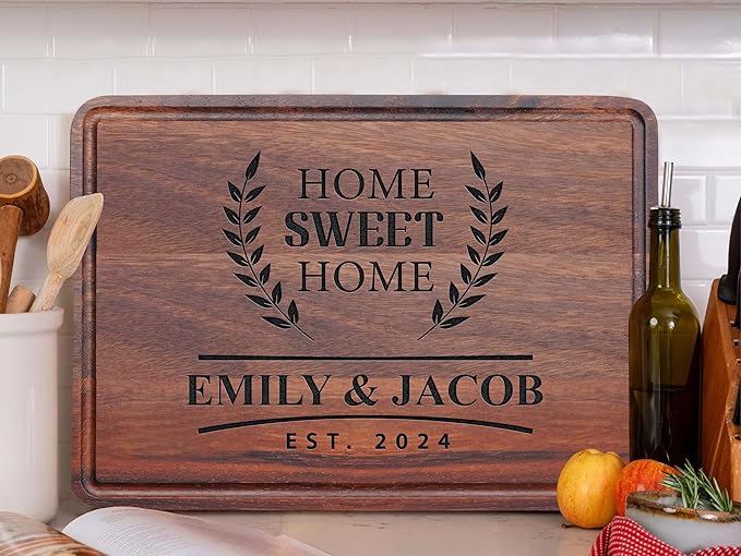Personalized Cutting Board Gift for Christmas, Home Owner Couple Gift Ideas, Customized Home Sweet Home Bamboo Cutting Board Gift for First Home Buyer, Real Estate Gift, New Home Buyer Gifts