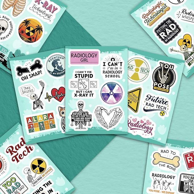100Pcs Radiology Stickers, Rad Tech Stickers, Xray Decals for Water Bottle and Laptop - Radiology Party Supplies & Decorations - Rad Tech Gifts for Women & Men
