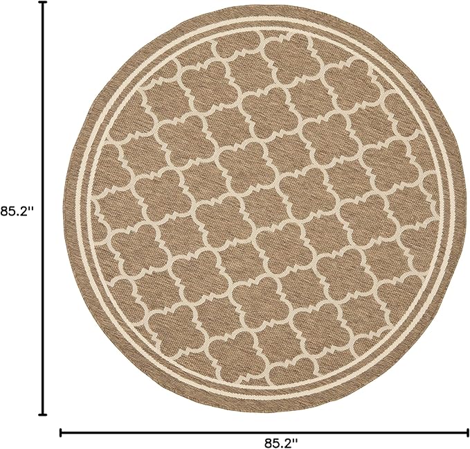 SAFAVIEH Washable Rug Outdoor Courtyard Collection - 7'10" Round, Brown & Bone, Non-Shedding & Easy Cleaning, Ideal for Patio, Backyard, Mudroom (CY6918-242)
