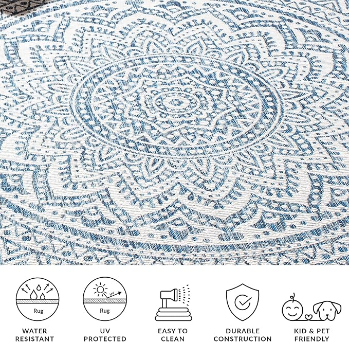 SAFAVIEH Courtyard Collection 2' 3" x 12' Ivory/Navy CY8734 Indoor/ Outdoor Easy Cleaning Patio Backyard Mudroom Runner Rug