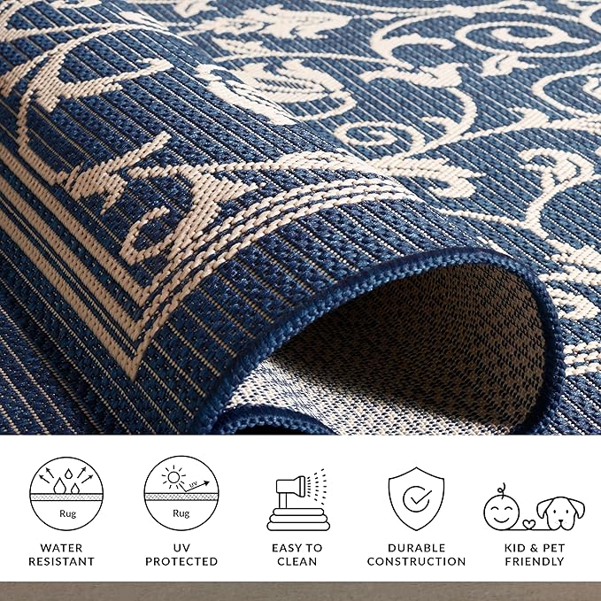 SAFAVIEH Washable Rug Outdoor Courtyard Collection - 2'3" x 10' Runner, Navy & Beige, Non-Shedding & Easy Cleaning, Ideal for Patio, Entryway, Mudroom, Hallway, Kitchen (CY2098-268)