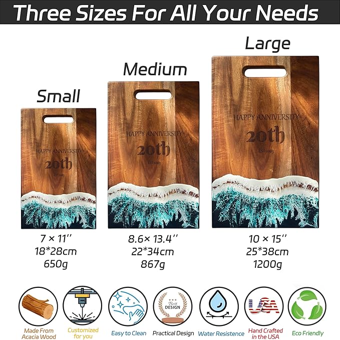 Personalized Charcuterie Board, Ocean Resin Acaica Wood Cheese Board, Gifts for the Couple, Ideal Gift for Husband, Wife, Wedding, Birthday, Anniversary (Large)