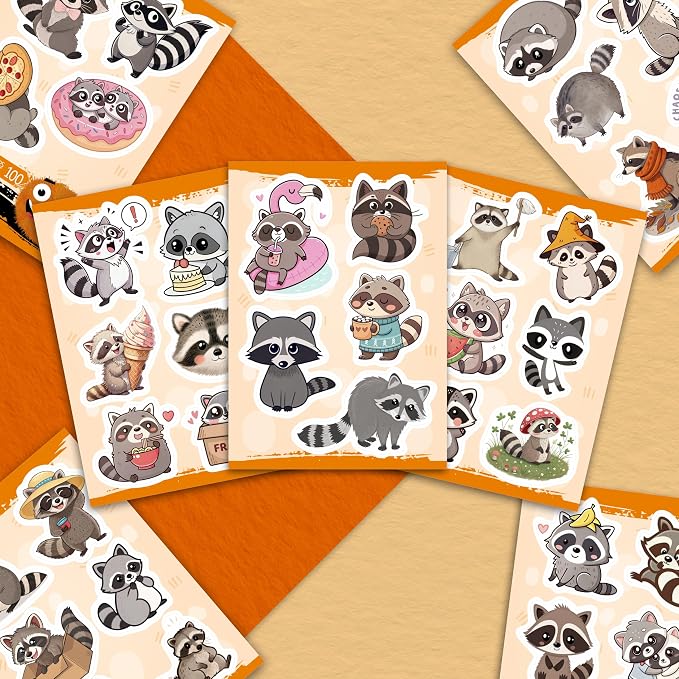 100Pcs Raccoon Stickers for Water Bottle, Laptop - Raccoon Gifts & Party Supplies - Gift for Women & Men