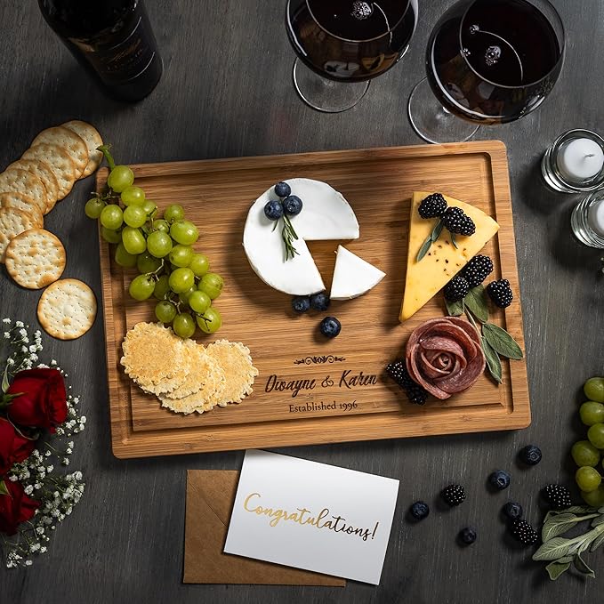Personalized Cutting Board - Custom Engraved Wood Charcuterie Board Perfect for Wedding Gift, Mother's Day & Anniversary, With Gift Box & Stands - Small (8'' x 5'' x 0.75'')