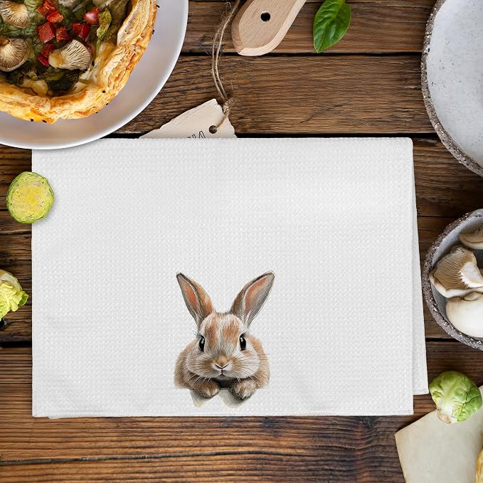 Funny Bunny Rabbit Kitchen Towels and Dishcloths Sets of 2, Bunny Nursery Decor Gifts, Fall Woodsy Rustic Forest Farm Nursery Decor Dish Hand Tea Towels for Home Bathroom Kitchen, 16x24 Inch