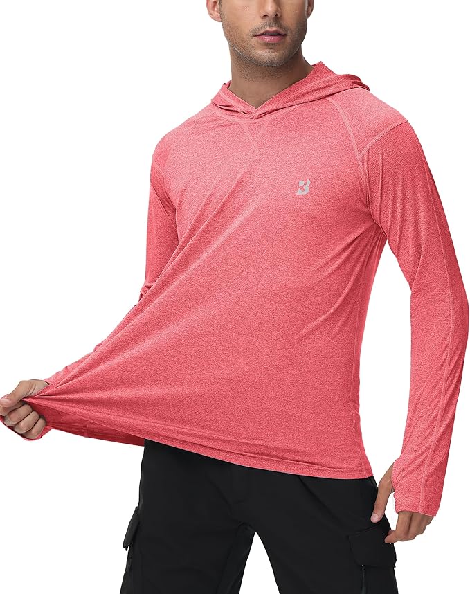 Roadbox Mens UPF 50+ Fishing Shirts, Long Sleeve UV Sun Hoodie, Hiking Running Swim Athletic Workout Shirt