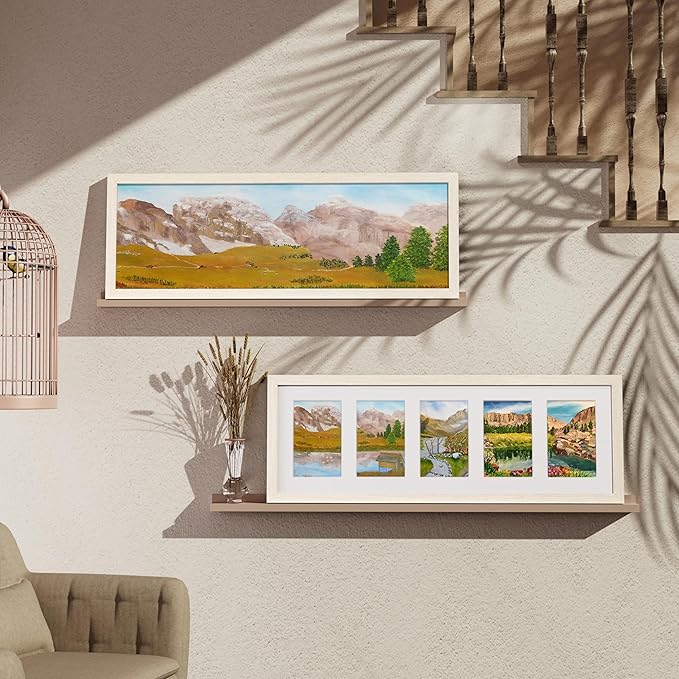 Vittanly 8x24 Collage Picture Frame, Displays 5Pcs 4x6 Pictures with Mat or 1Pcs 8x24 without Mat, Picture Frames Collage Wall Decor for Horizontal or Vertical Display, Cornsilk, 1 Pack