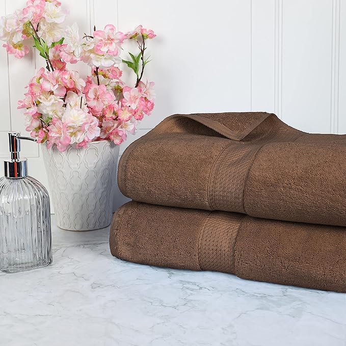 BLUENILEMILLS Premium Towel Collection, Egyptian Cotton Towels for Shower and Bathroom 2-Piece Bath Sheet Set, 34" x 68", Chocolate by Blue Nile Mills