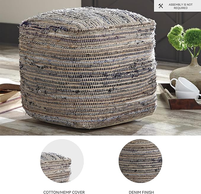 Signature Design by Ashley Absalom Hemp Pouf, 16 x 16 Inches, Multicolored