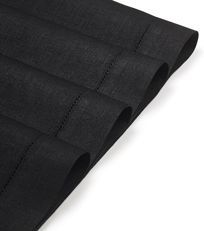 D'Moksha Homes Linen Placemats Set of 6 - Classic Hemstitch Black Placemats 14 x 19 Inch - 100% Pure Linen Table Mats for Fall, Thanksgiving, Holiday - Handcrafted and Machine Washable