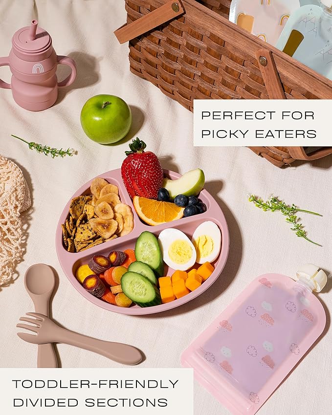 Hippypotamus Toddler Plates with Suction - 100% Food-Grade Silicone Baby Plates - Microwave & Dishwasher Safe - BPA Free - Set of 3 (Pink/Mint/Lavender)