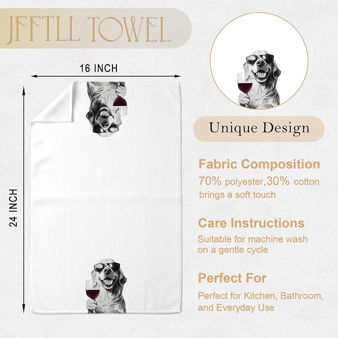 Golden Retriever Decor Kitchen Towels, Golden Retriever Gift Dish Tea Towel for Kitchen Decor, Bar Towels for Bartender, Wine Lover Gifts, 16x24 Inch（Upgraded Fabric）