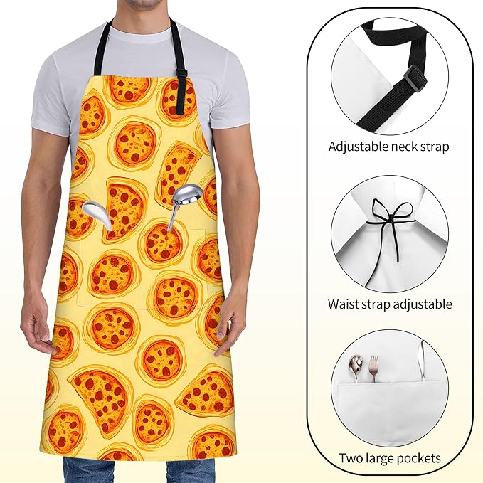 Pizza Slice Apron for Women,28x33in, Food Kitchen Yellow Aprons with 2 Pockets,Oxford Fabric,Pepperoni Adjustable Apron for Cooking Baking Gardening Chef,Gifts for Mom Wife
