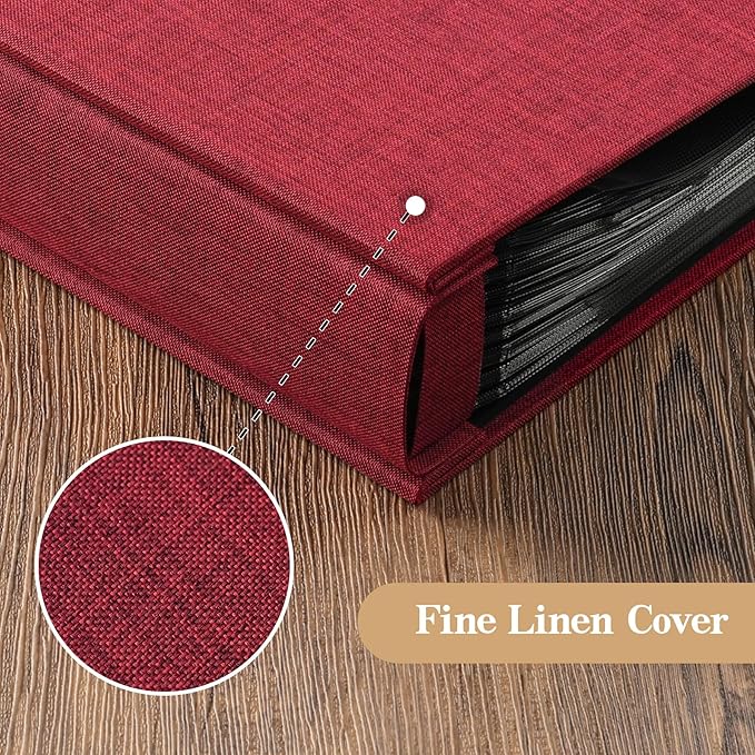 potricher Small 8x10 Photo Album 160 Pockets Linen Cover Large Capacity Picture Book for Family Wedding Anniversary and Baby (Red)