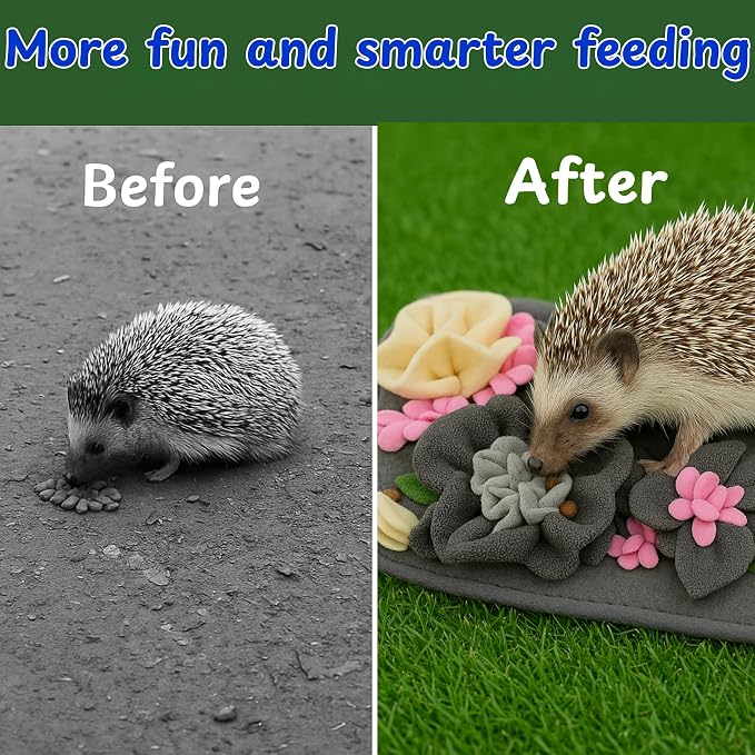 Foraging Mat For Hedgehog Enrichment Toys, Hedgehog Toys For Cage and Water Bowl, Interactive Feeding Toy For Small Pet, Rabbit Foraging Mat, Hedgehogs Accessories, Guinea Pig Toy (Gray, 17.7x9.8in)