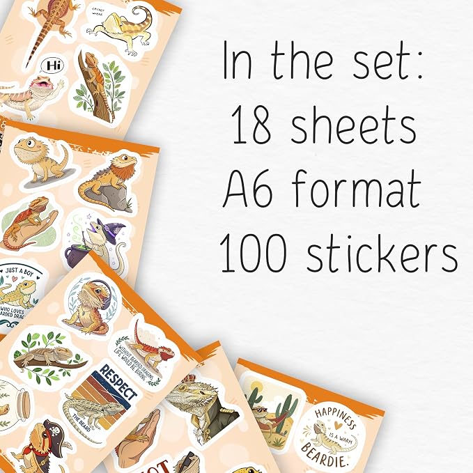 100Pcs Bearded Dragon Stickers for Water Bottle - Bearded Dragon Party Supplies - Gift for Women & Men