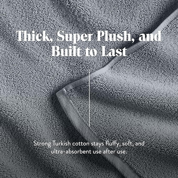 Brooklinen Super-Plush Turkish Cotton Bath Towel Set - Set of 2 Bath Towels + 2 Hand Towels Cotton, 820 GSM, Highly Absorbent, Machine Washable, Perfect for Home & Bathroom (Smoke Grey)