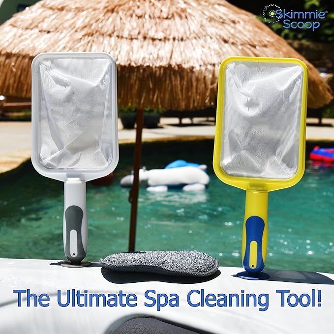 The Skimmie Scoop - Patented Handheld Skimmer with Fine Mesh Net for Spa, Hot Tub, Cold Plunge and Small Pool Cleaning - Lightweight and Durable with Powerful Suction Cup - Clean Out Filter (White)