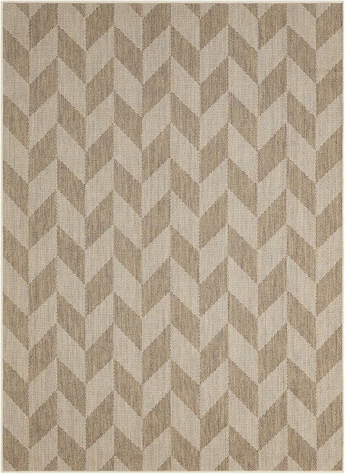 Nicole Miller New York Patio Country Calla Contemporary Herringbone Indoor/Outdoor Area Rug, Brown/Beige, 6'6"x9'2"