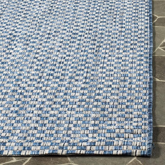SAFAVIEH Washable Rug Outdoor Courtyard Collection - 2'3" x 10' Runner, Blue & Light Grey, Non-Shedding & Easy Cleaning, Ideal for Patio, Entryway, Mudroom, Hallway, Kitchen (CY8653-36821)