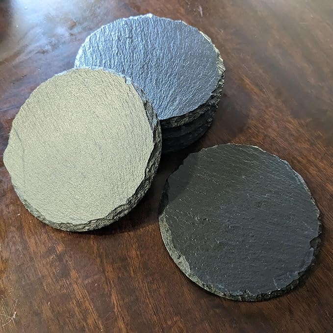 Cheers to Life: Personalized Slate Coasters with Wine Design - Round Slate - Set of 8