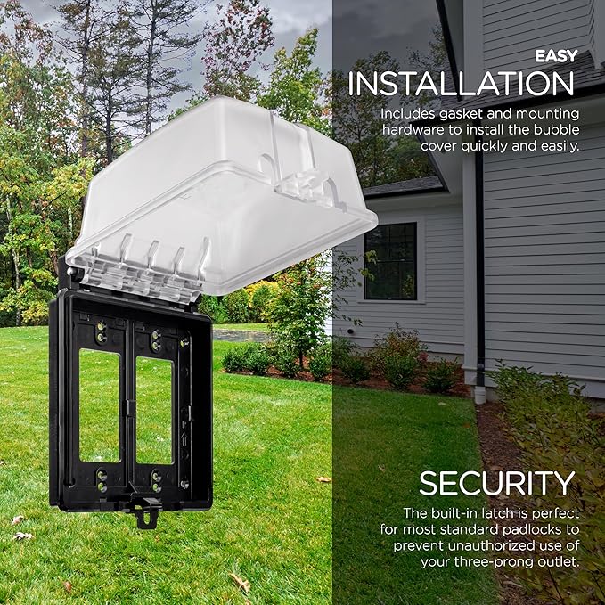 UltraPro Outdoor Electrical Outlet Cover, Dual Gang Outdoor Outlet Cover Weatherproof Enclosure, Rated for Wet Locations, Outdoor Electrical Box Waterproof Plug Covers, Black, 82614-T1