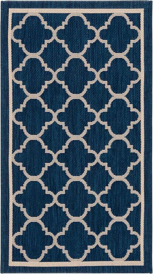 SAFAVIEH Washable Rug Outdoor Courtyard Collection - 2'3" x 5', Navy & Beige, Non-Shedding & Easy Cleaning, Ideal for Patio, Front Door, Entryway, Mudroom, Doormat (CY6918-268)