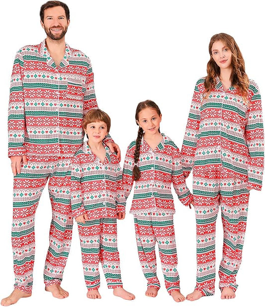 ANGELGGH Family Christmas PJs Matching Sets 2 Pcs Festival Party Pajamas Holiday Warm Sleepwear Couples Button Loungewear