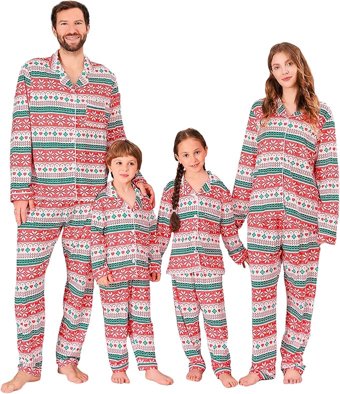 ANGELGGH Family Christmas PJs Matching Sets 2 Pcs Festival Party Pajamas Holiday Warm Sleepwear Couples Button Loungewear