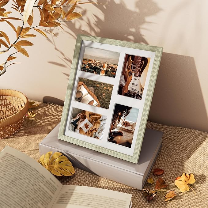 Vittanly 11x14 Collage Picture Frame, Displays 5Pcs 4x6 Pictures with Mat or 1Pcs 11x14 without Mat for Wall Mounting, Picture Frames Collage Wall Decor in Driftwood, 1 Pack