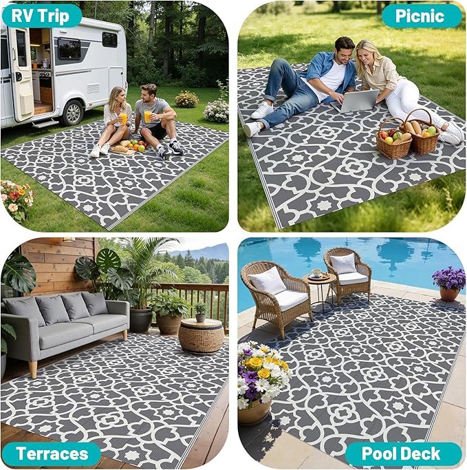 HEBE Outdoor Rug Waterproof 5x8, Plastic Straw Rug Camping Rug, Reversible Outdoor Patio Rugs RV Mat Clearance, Indoor Outside Floor Carpet for Porch,Deck,Camper,Balcony,Backyard