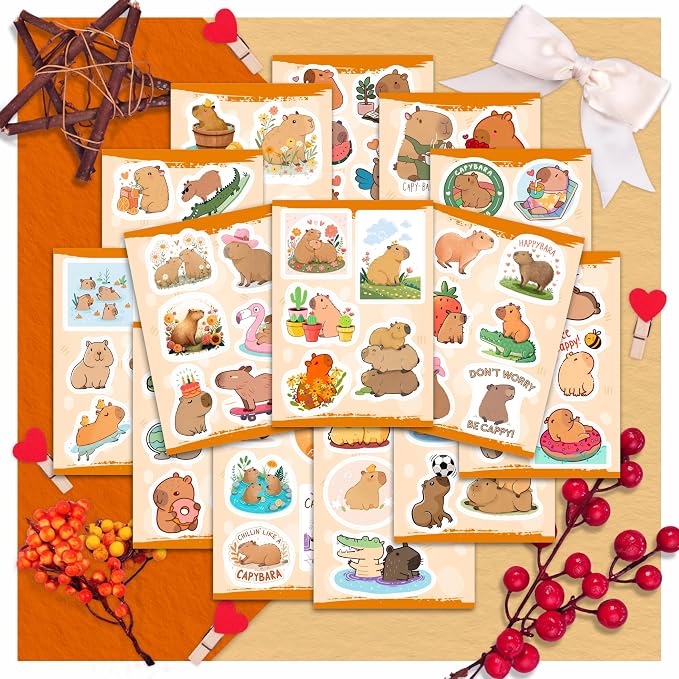 100Pcs Cute Capybara Stickers Waterproof, Vinyl, Small -Capybara Party Supplies & Decorations - Gift for Women & Men
