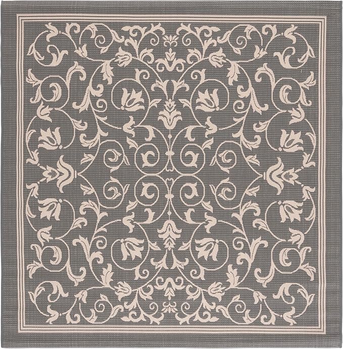 SAFAVIEH Washable Rug Outdoor Courtyard Collection - 7'10" Square, Grey & Natural, Non-Shedding & Easy Cleaning, Ideal for Patio, Backyard, Mudroom (CY2098-3606)