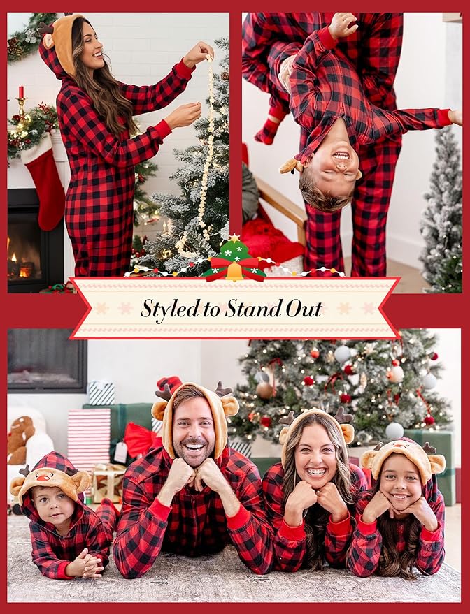 PATPAT Matching Family Christmas Onesie Pajamas – Holiday Hooded Jumpsuit Sleepwear PJs Couples Xmas Loungewear with Socks