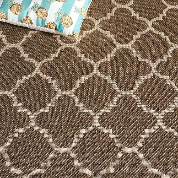 SAFAVIEH Washable Rug Outdoor Courtyard Collection - 4' Square, Brown & Bone, Non-Shedding & Easy Cleaning, Ideal for Patio, Backyard, Mudroom (CY6918-242)