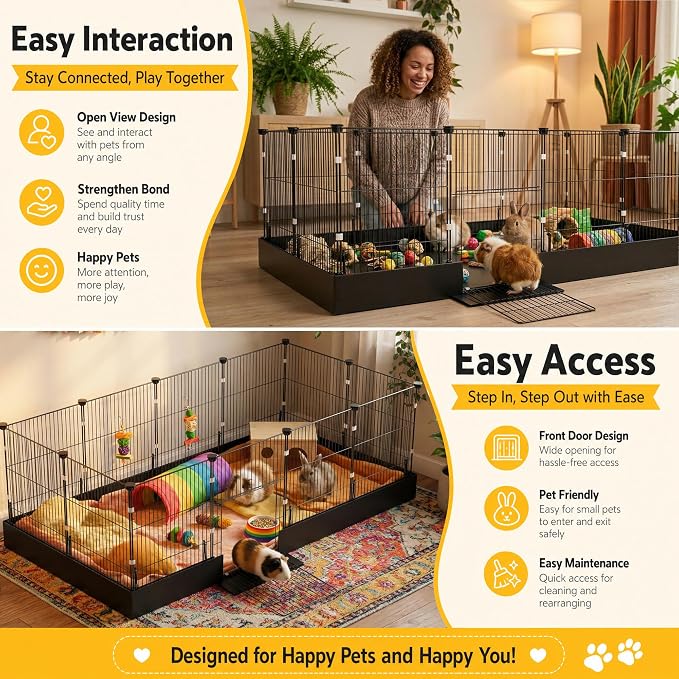 Guinea Pig Cages DIY Small Animal Playpen with Waterproof Liner, Expandable Cage for Guinea Pigs, Metal Wire Yard Fence Rabbit Cage