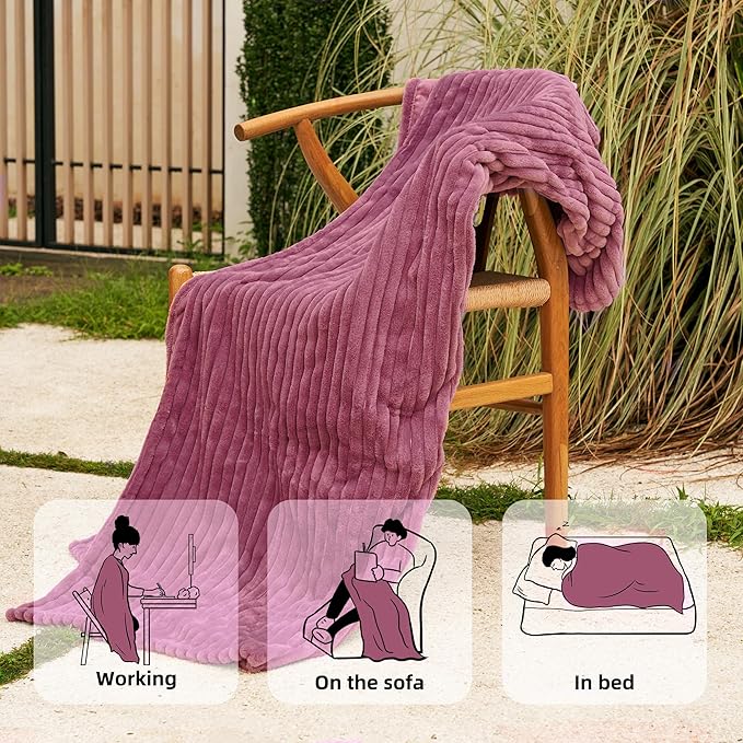 GOTCOZY Electric Blanket Heated Throw 50''X60''- Ribbed Faux Fur Heated Blanket with 4 Heating Level & 3 Hour Auto Off Heating Blanket, ETL&FCC Certified Machine Washable(Wine Red)