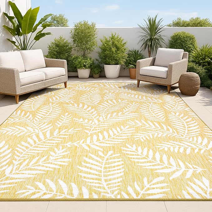 JONATHAN Y Palm Frond Indoor Outdoor Area Rug 8X10 Yellow/Cream, Nevis for Backyard, Patio, Porch, Easy-Cleaning, High Traffic, Pet-Friendly, Non-Shedding (SMB119C-8)