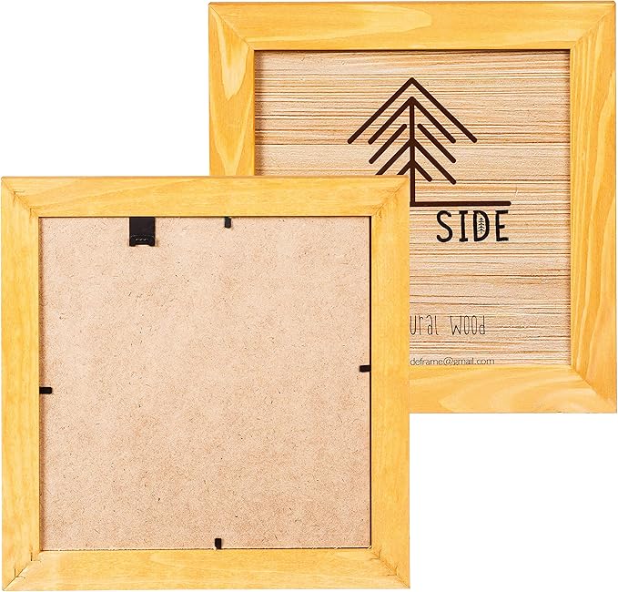 Rustic Wooden Square Picture Frames 8x8 - Set of 2 - 100% Natural Solid Eco Wood with Real Glass for Wall Mounting and Tabletop Photo Frame - Yellow