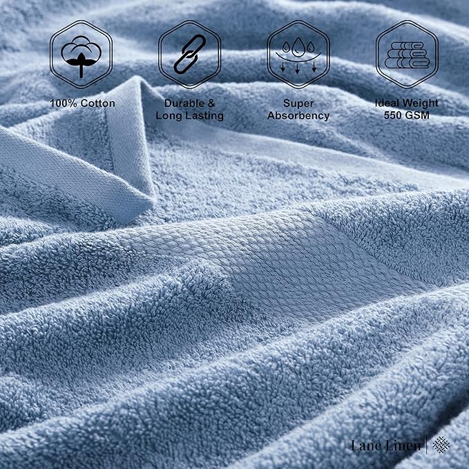 LANE LINEN Ring Spun Cotton Bath Towel Set, 18 PCs - 8 Washcloths, 6 Hand, 4 Luxury Bath Towels - Machine Washable & Sustainably Produced, Oeko-Tex Certified - Cerulean Blue