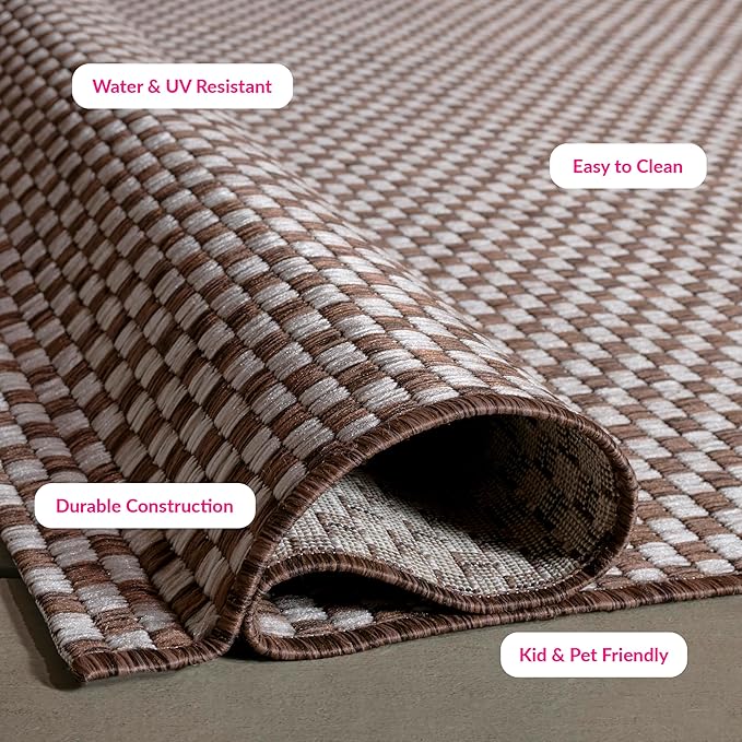SAFAVIEH Washable Rug Outdoor Courtyard Collection - 2'3" x 5', Light Brown & Light Grey, Non-Shedding & Easy Cleaning, Ideal for Patio, Front Door, Entryway, Mudroom, Doormat (CY8653-36321)