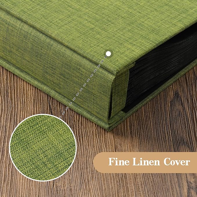 potricher Small 8x10 Photo Album 160 Pockets Linen Cover Large Capacity Picture Book for Family Wedding Anniversary and Baby (Green)