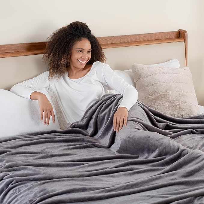 Berkshire Blanket Classic VelvetLoft® Solid Bed Blanket Twin Size, Lightweight Soft Fuzzy Plush Blanket for Bed and Couch, Grey Heron, 60x92 Inches