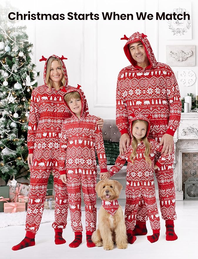 PATPAT Matching Family Christmas Onesie Pajamas – Holiday Hooded Jumpsuit Sleepwear PJs Couples Xmas Loungewear with Socks